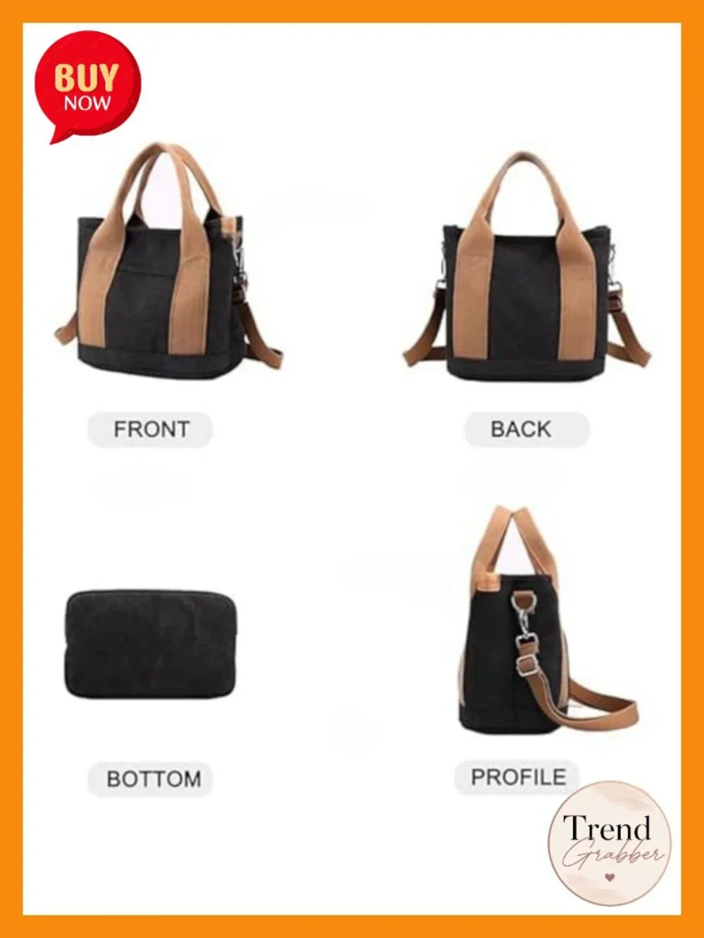 Canvas Multi-Pocket Crossbody Tote Bag - Adjustable Strap Satchel Hobo_4